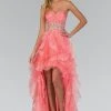 Elizabeth K - GL1143 Ruched Sweetheart High Low Ruffled Dress