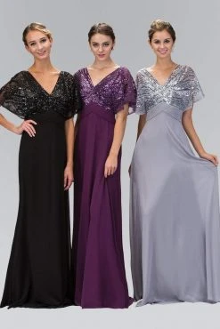 Formal Gowns Elizabeth K - GL1145 Sequined V-neck Chiffon A-line Dress