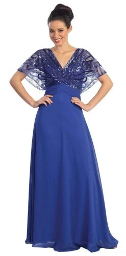 Formal Gowns Elizabeth K - GL1145 Sequined V-neck Chiffon A-line Dress