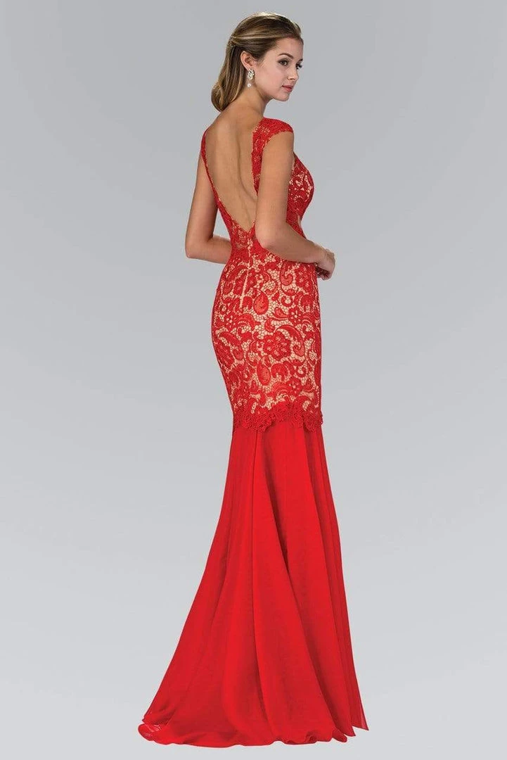 Elizabeth K - GL1152 Laced Bateau Neck Chiffon Trumpet Gown 6 Elizabeth K - GL1152 Laced Bateau Neck Chiffon Trumpet Gown
