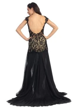 Elizabeth K - GL1152 Laced Bateau Neck Chiffon Trumpet Gown