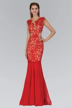 Elizabeth K - GL1152 Laced Bateau Neck Chiffon Trumpet Gown 8 Elizabeth K - GL1152 Laced Bateau Neck Chiffon Trumpet Gown
