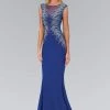 Elizabeth K - GL1306 Bead Embellished Boat Neck Jersey Gown Formal Gowns