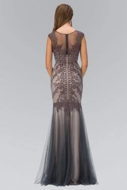 Formal Gowns Elizabeth K - GL1309 Embroidered Illusion Bateau Neck Trumpet Gown