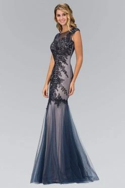 Formal Gowns Elizabeth K - GL1309 Embroidered Illusion Bateau Neck Trumpet Gown 8 Formal Gowns Elizabeth K - GL1309 Embroidered Illusion Bateau Neck Trumpet Gown