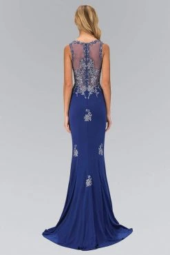 Elizabeth K - GL1314 Beaded Illusion Bateau Neck Trumpet Gown Formal Gowns