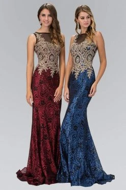 Elizabeth K - GL1319 Embellished Illusion Bateau Neck Gown