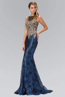 Elizabeth K - GL1319 Embellished Illusion Bateau Neck Gown