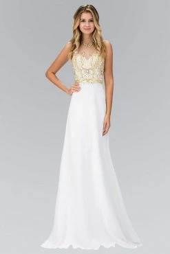Elizabeth K - GL1329 Gilt Beaded Illusion A-Line Gown