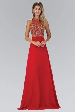 Elizabeth K - GL1329 Gilt Beaded Illusion A-Line Gown