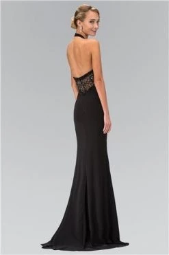 Formal Gowns Elizabeth K - GL1330 Halter Neckline Beaded Black Gown
