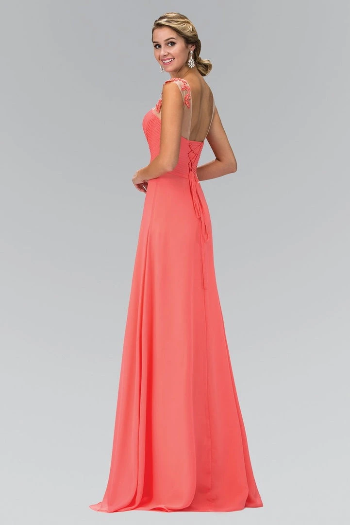 Formal Gowns Elizabeth K - GL1332 Pleated Illusion Scoop Neck Floral Laced Dress 4 Formal Gowns Elizabeth K - GL1332 Pleated Illusion Scoop Neck Floral Laced Dress