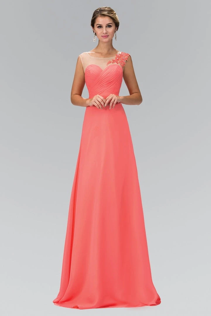 Formal Gowns Elizabeth K - GL1332 Pleated Illusion Scoop Neck Floral Laced Dress 3 Formal Gowns Elizabeth K - GL1332 Pleated Illusion Scoop Neck Floral Laced Dress