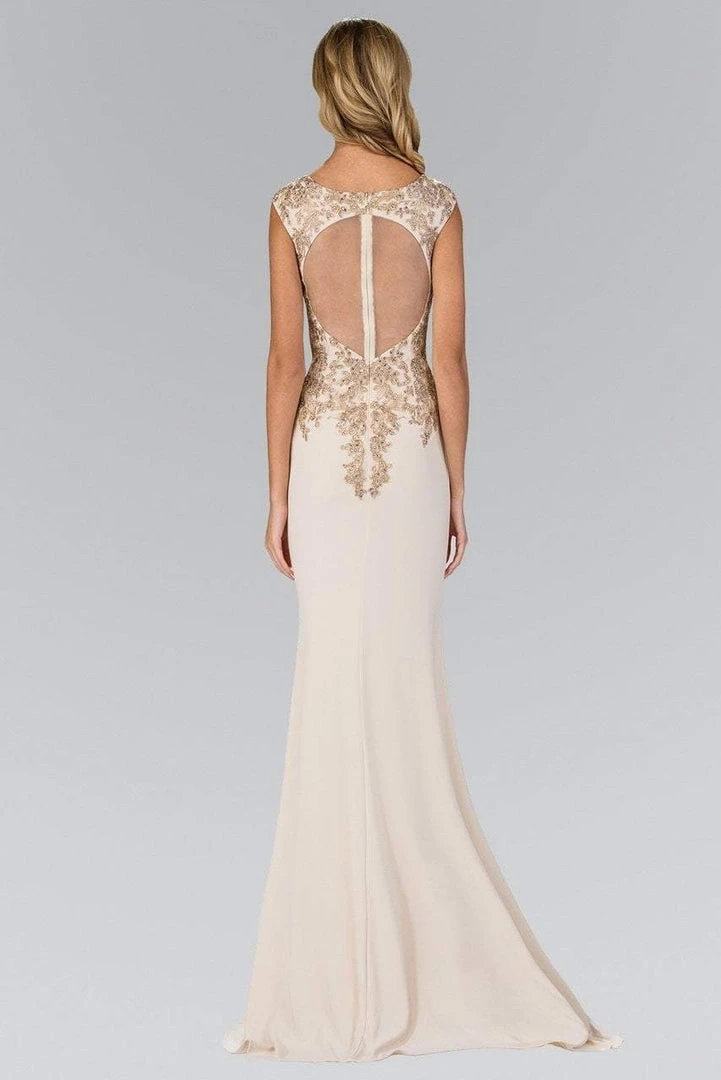 Elizabeth K - GL1333 Embellished V-Neck Jersey Long Gown Formal Gowns 6 Elizabeth K - GL1333 Embellished V-Neck Jersey Long Gown Formal Gowns