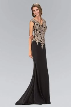 Elizabeth K - GL1333 Embellished V-Neck Jersey Long Gown Formal Gowns