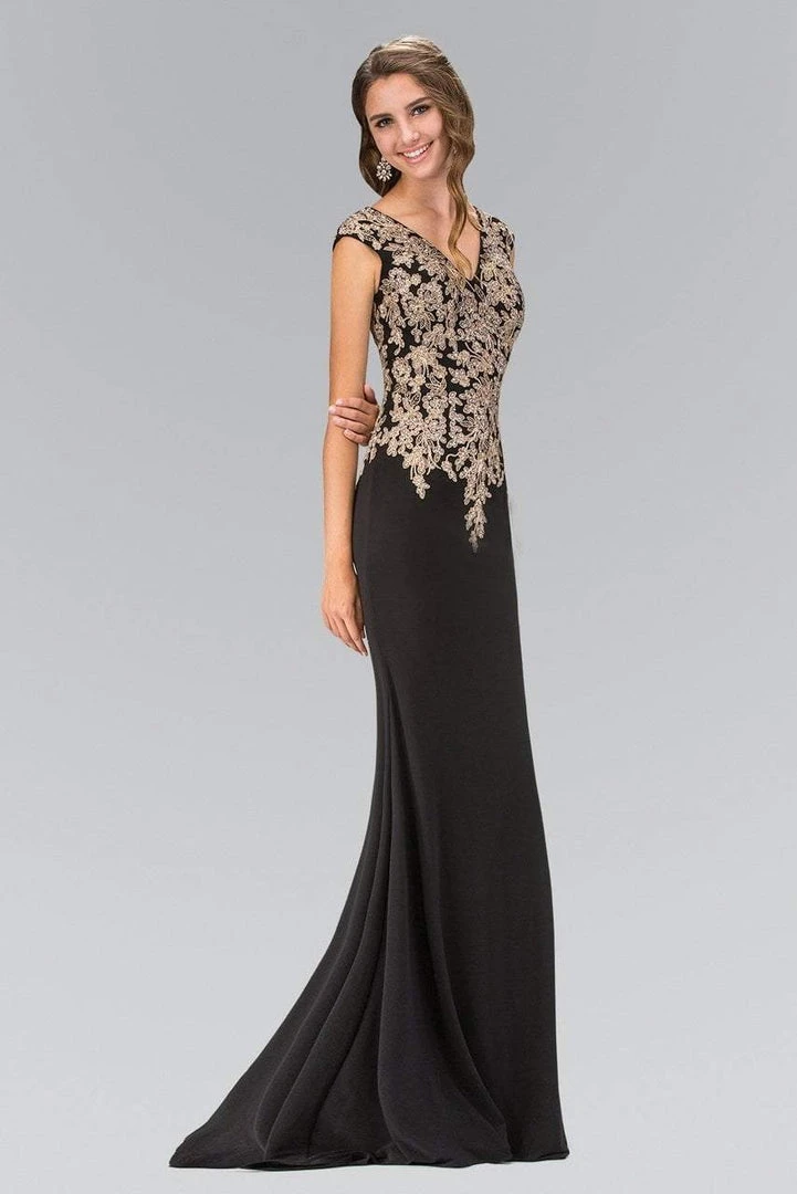 Elizabeth K - GL1333 Embellished V-Neck Jersey Long Gown Formal Gowns 3 Elizabeth K - GL1333 Embellished V-Neck Jersey Long Gown Formal Gowns