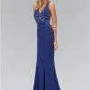 Elizabeth K - GL1337 Bejeweled V-neckline Sheath Gown