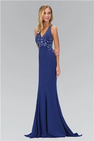 Elizabeth K - GL1337 Bejeweled V-neckline Sheath Gown 3 Elizabeth K - GL1337 Bejeweled V-neckline Sheath Gown