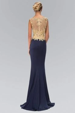 Elizabeth K - GL1340 Bejeweled Lace Applique Scoop Neckline Gown Formal Gowns
