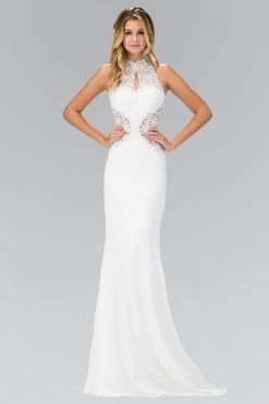 Elizabeth K - GL1356 Lace Illusion Cutout Sheath Gown