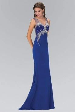 Elizabeth K - GL1358 Jewel-Accented V-Neck Gown