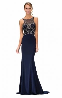 Formal Gowns Elizabeth K - GL1360 Jewel Embellished Spaghetti Strap Jersey Gown