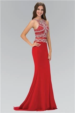Elizabeth K - GL1362 Beaded Bateau Neckline With Sheer Waist Jersey Gown Formal Gowns 3 Elizabeth K - GL1362 Beaded Bateau Neckline With Sheer Waist Jersey Gown Formal Gowns