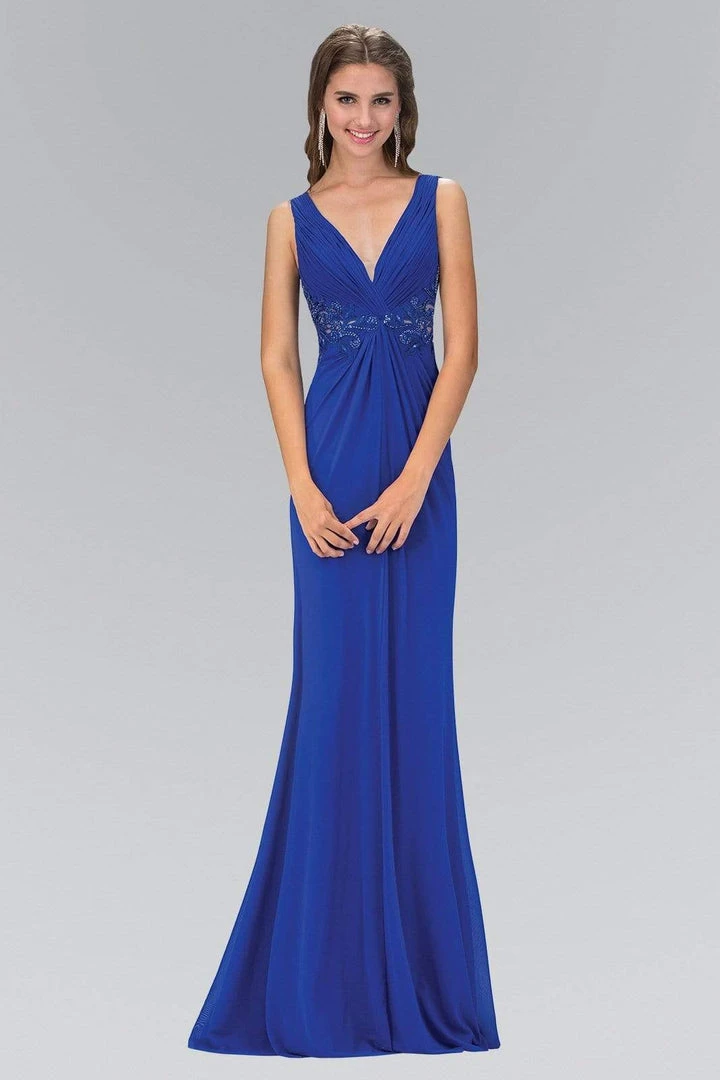 Elizabeth K GL1377 Embellished Ruched V-Neck A-line Dress - 1 Pc Royal Blue In Size XS Available Formal Gowns 3 Elizabeth K GL1377 Embellished Ruched V-Neck A-line Dress - 1 Pc Royal Blue In Size XS Available Formal Gowns