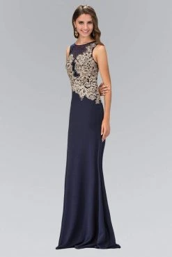 Elizabeth K - GL1381 Embellished Jewel Neck Jersey Gown