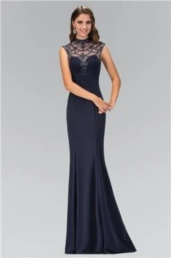 Elizabeth K - GL1383 Beaded High Neck With Open Back Gown Formal Gowns