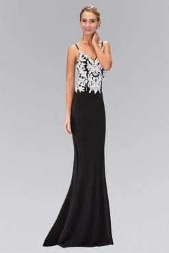 Elizabeth K - GL1384 Bead And Sequin Embellishment V-Neck Gown