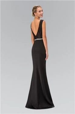 Elizabeth K - GL1388 Embellished Bateau Neckline Open Back Gown Formal Gowns