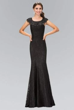 Formal Gowns Elizabeth K - GL1394 Ornate Yoke Lace Illusion Sheath Gown