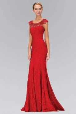 Formal Gowns Elizabeth K - GL1394 Ornate Yoke Lace Illusion Sheath Gown