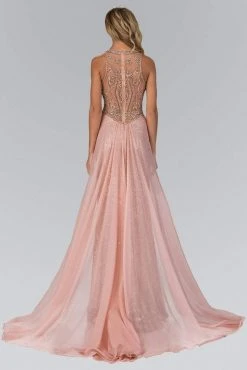 Formal Gowns Elizabeth K - GL1400 Sequined Illusion Jewel Neck A-Line Gown