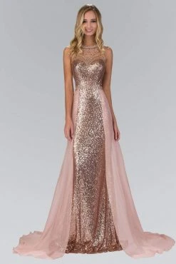 Formal Gowns Elizabeth K - GL1400 Sequined Illusion Jewel Neck A-Line Gown