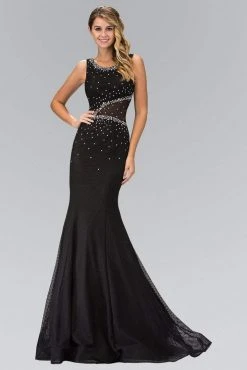 Elizabeth K - GL1401 Scoop Neckline Rhinestone Embellished Gown Formal Gowns