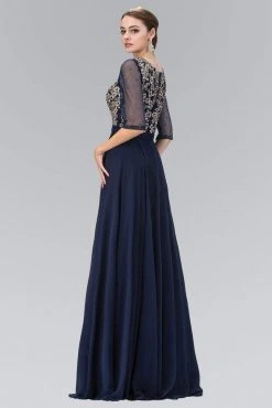 Elizabeth K - GL1407 Embellished Illusion Bateau Neck Long Gown Plus Size Dresses