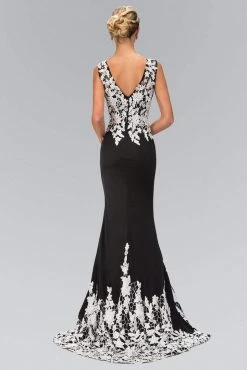 Elizabeth K - GL1408 V-neckline With White Lace Embellished Gown 5 Elizabeth K - GL1408 V-neckline With White Lace Embellished Gown