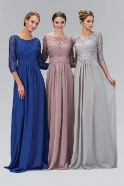 Elizabeth K - GL1409 Lace Quarter Sleeves A-Line Gown