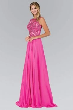 Elizabeth K - GL1410 Beaded Bateau Neck A-Line Gown Plus Size Dresses