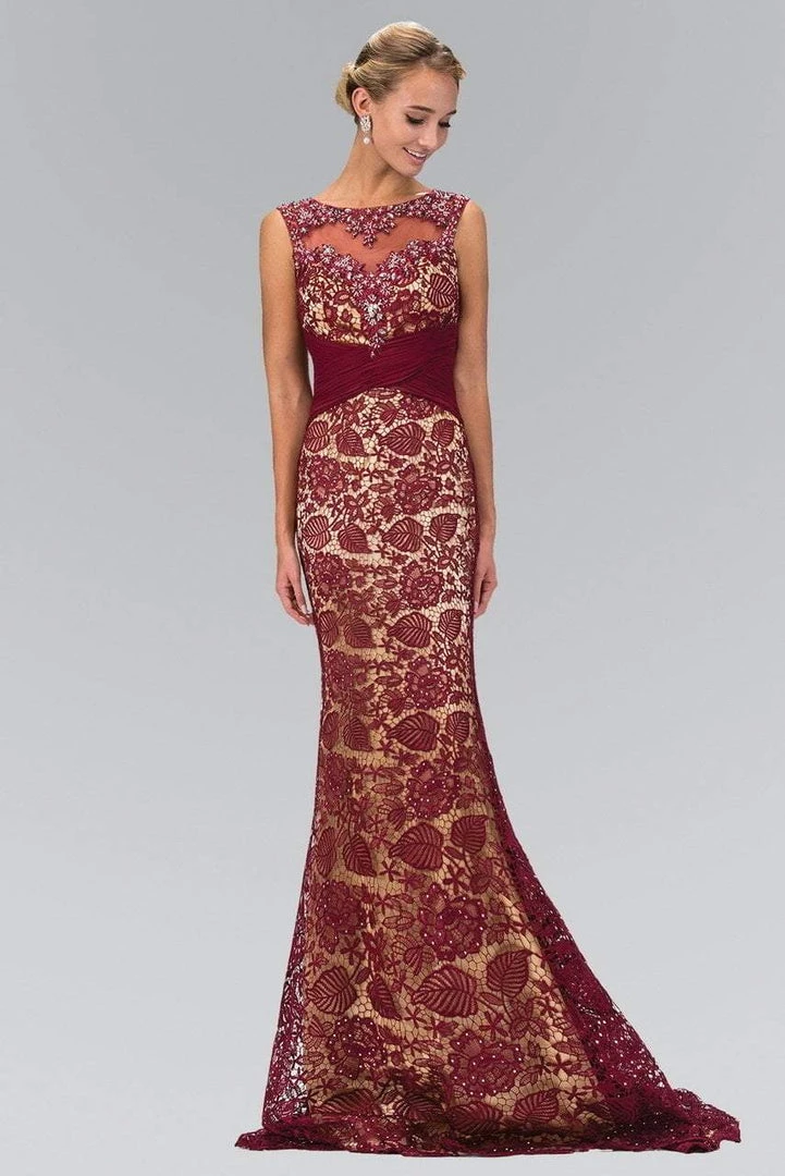 Elizabeth K GL1415 Bejeweled Fitted Illusion Trumpet Gown - 1 Pc Burgundy In Size XL Available Formal Gowns 4 Elizabeth K GL1415 Bejeweled Fitted Illusion Trumpet Gown - 1 Pc Burgundy In Size XL Available Formal Gowns
