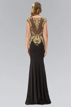 Elizabeth K - GL1417 Bateau Neckline With Gold Applique Embellishment Gown Formal Gowns 5 Elizabeth K - GL1417 Bateau Neckline With Gold Applique Embellishment Gown Formal Gowns