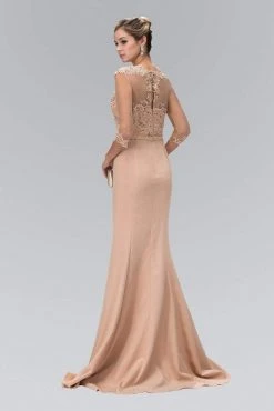 Elizabeth K - GL1423 Sheer Neckline With Three Quarter Sleeves Gown