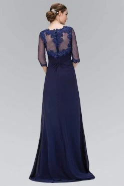 Formal Gowns Elizabeth K - GL1424 Sheer Sleeves And Back Chiffon A-line Gown 5 Formal Gowns Elizabeth K - GL1424 Sheer Sleeves And Back Chiffon A-line Gown
