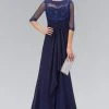 Formal Gowns Elizabeth K - GL1424 Sheer Sleeves And Back Chiffon A-line Gown