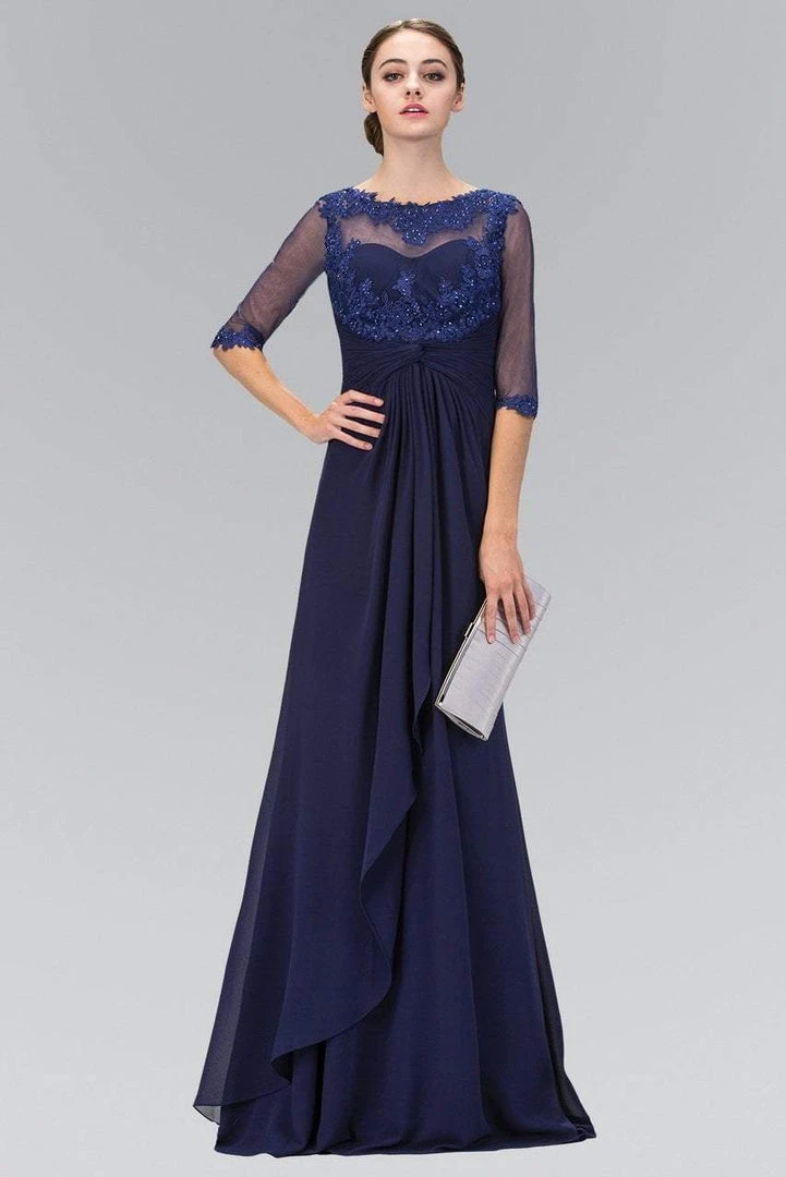 Formal Gowns Elizabeth K - GL1424 Sheer Sleeves And Back Chiffon A-line Gown 3 Formal Gowns Elizabeth K - GL1424 Sheer Sleeves And Back Chiffon A-line Gown
