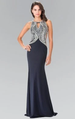Elizabeth K - GL1473 Embellished Halter Neckline Jersey Gown