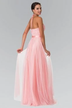 Elizabeth K - GL1475 Embroidered Illusion Halter Gown