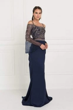 Elizabeth K - GL1500 Two Piece Sheer Dress With Bell Sleeves